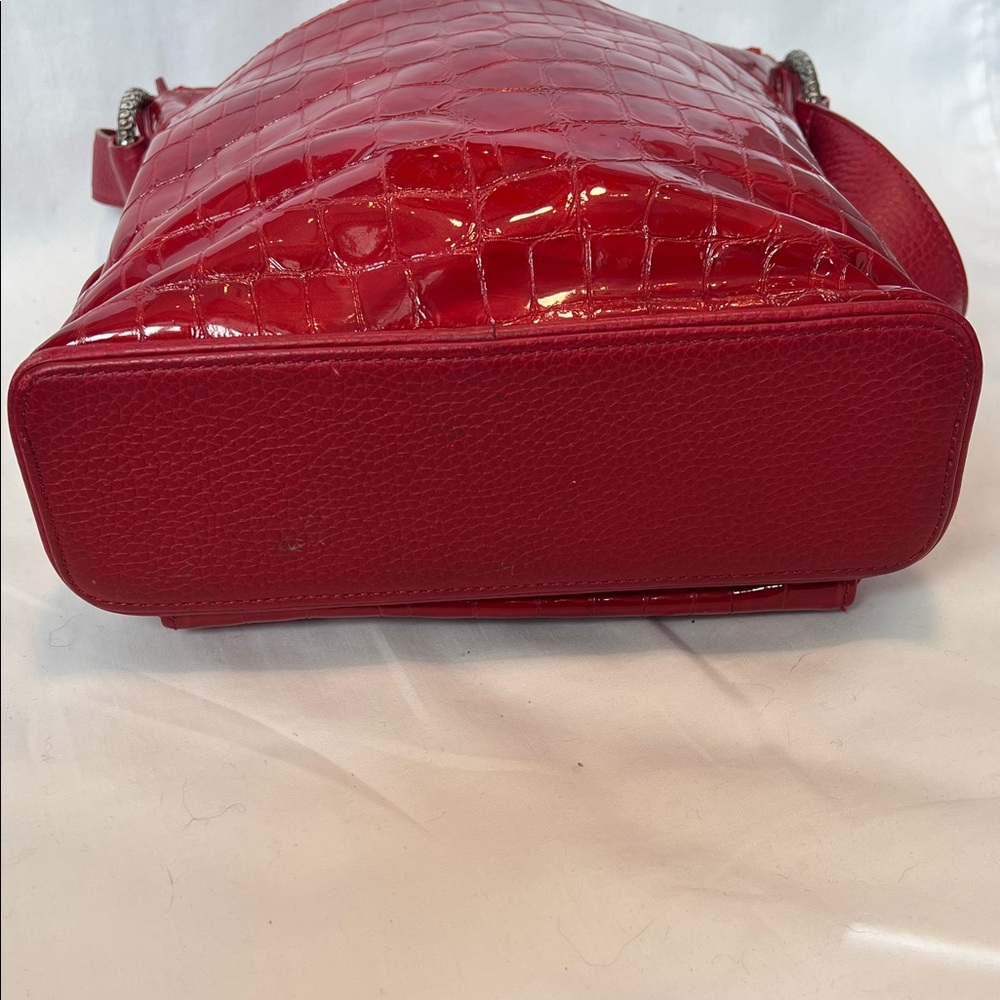 Brighton Red Sonny Croc-Embossed Patent Leather Shoulder Bag - Picture 5 of 11